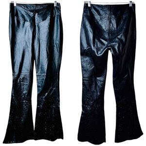AOC Absence of Color Black Genuine Leather Pants Low Rise Flared Laser Cut 6